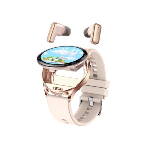 Zephyrion Earbuds Bluetooth-Smartwatch, Anrufannahme, 1,39 Zoll (3,9 cm), runde Sportuhr für iOS & Android mit Schritt, Kalorien, Herzfrequenz, Schlafmonitor (Roségold) von Zephyrion