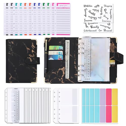 Budget Planner Deutsch, A6 Ringbuch 6 Löcher PU Budget Ordner mit Umschlägen mit Reißverschluss, Geldsparbuch, Bargeld Stuffing Ordner, Geldscheinordner mit Taschen von Zephyrize