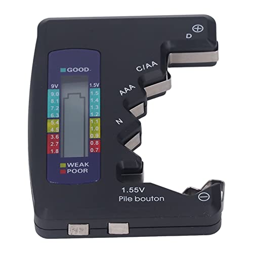 Batteriestester ABS LCD Screen Taste Cell Battery Checker - Geeignet für AA, AAA, C, D, 9V -Batterien (BLACK) von Zerodis