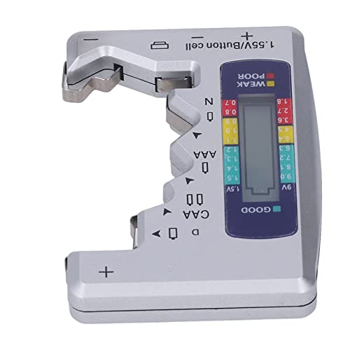 Batteriestester ABS LCD Screen Taste Cell Battery Checker - Geeignet für AA, AAA, C, D, 9V -Batterien (SILVER) von Zerodis