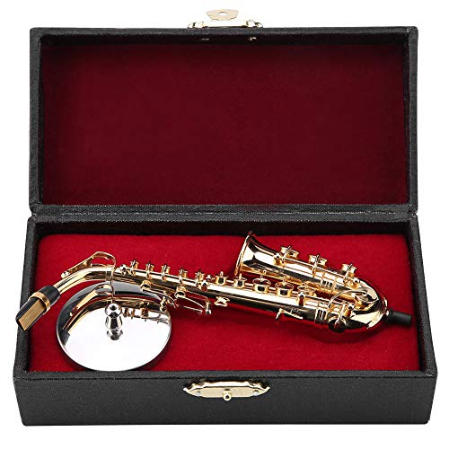 Miniatur-Altsaxophon, Saxophon-Modell mit Ständer und Gehäuse, Vergoldetes Instrumentenmodell, Mini-Altsaxophon-Tenorsaxophon-Heimdekoration von Zerodis