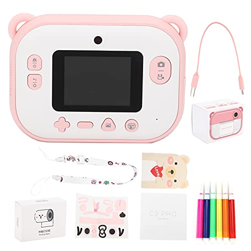 Sofortbildkamera mit 200 DPI Ein-Klick-Druck Sofortbild-Thermo-Schwarzweißdruck Tragbare Mini-Digitalkamera für Kinder 2,4 Zoll(Rosa) von Zerodis