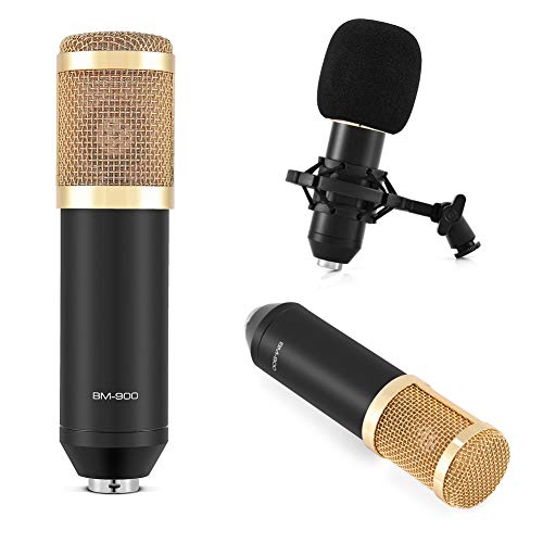 BM-900 Nierenkondensatormikrofon, professionelles Studio-Rundfunk Mikrofon-Set mit Stoßdämpfung, Schaumstoffkappe, Netzkabel von Zerone