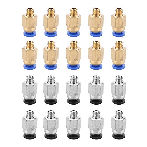Zerone 10 Stück PC4-M10 Stecker gerade pneumatische PEFE-Rohr-Push & 10 Stück PC4-M6-Stecker Schnellbefestigung für Bowden-Extruder, 3D-Drucker Verbrauchsmaterialien von Zerone