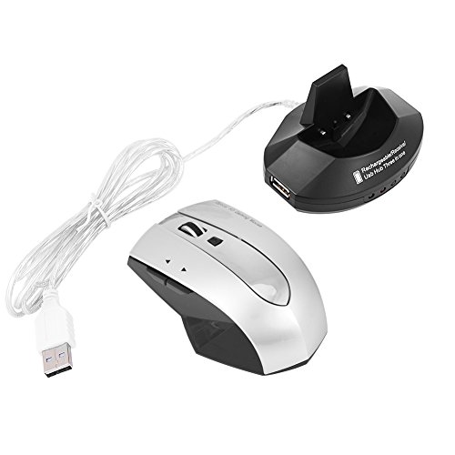 Zerone 2,4 GHz kabellose optische Maus, wiederaufladbare Gaming-Maus, tragbare mobile Maus mit Ladestation, Ständer, 3-Port-USB-Hub (grau) von Zerone