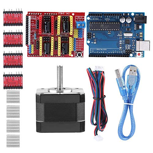 Zerone 3D-Drucker-Kits CNC Shield V3.0 + R3 Board + Nema 17 Schrittmotor + 4 A4988 Treiber + Schrittmotor Controller Shield Kit mit Kühlkörper für Quimat Arduino von Zerone