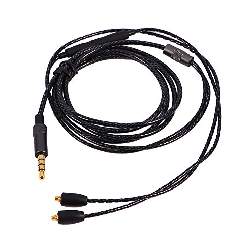 Zerone DIY Upgrade 3,5 mm Kopfhörer Kabel mit Mikrofon, Stereo Audio Kabel mit Lautstärkeregler Audio Kabel Kompatibel mit MMCX Stecker SE215 SE425 SE535(Schwarz) von Zerone