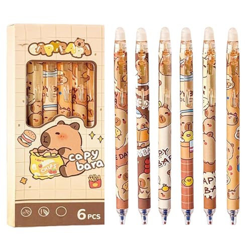ZesNxj 6 Stück Capybara Stifte, Radierbarer Kugelschreiber, Cute Capybara Stift Stationery Radierbare Stifte Set, 0,5 mm Feine Spitze Capybara Schulsachen Büro Schule(Blaue Tinte) von ZesNxj