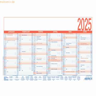 25 x Zettler Arbeitstagekalender 910 A4 29,7x21cm blau/rot 2025 von Zettler