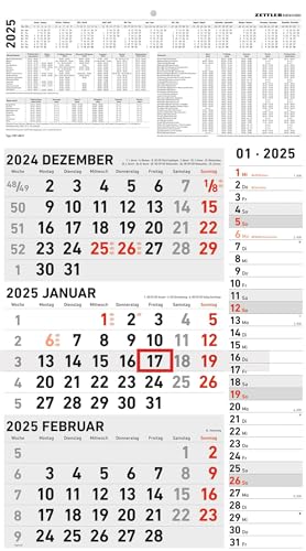 3-Monatskalender Kombi 2025 - Büro-Kalender 33x45 cm (geöffnet) mit Datumsschieber - Zettler - 957-0011 von Zettler