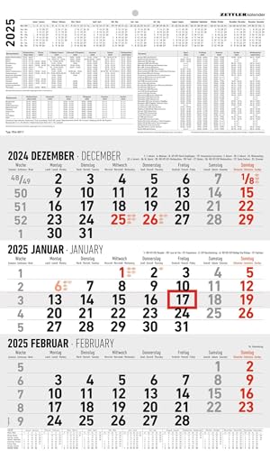 3-Monatskalender groß 2025 - Büro-Kalender 30x48,8 cm (geöffnet) - mit Datumsschieber - Zettler - 954-0011 von Zettler