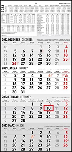 4-Monatskalender 2023 - Büro-Kalender 30x62,8 cm (geöffnet) - mit Datumsschieber - Zettler - 960-0011 von Zettler