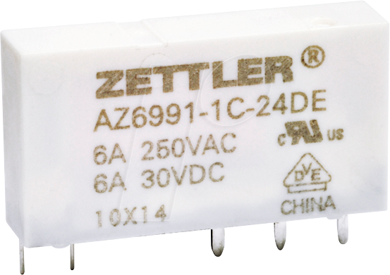 AZ6991-1CE-5DE - Leistungs-Relais, 5 V DC, 8 A, 1 CO von Zettler