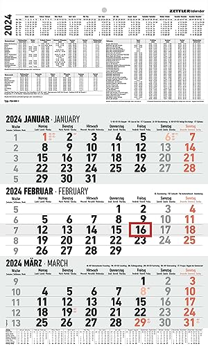 ZETTLER 3 Monatskalender 2024, im Format 30 x 48,8 cm (geöffnet), Monatsplaner mit Datumschieber, Bürokalender von Zettler