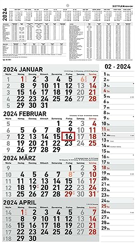 ZETTLER 4 Monatskalender Kombi 2024, im Format 33 x 58,8 cm (geöffnet), Monatsplaner mit Platz für Notizen Bürokalender mit Datumschieber von Zettler