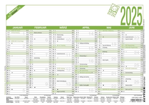 Zettler - Arbeitstagekalender 2025 Recycling, 29,7x21cm, Plakatkalender mit 6 Monaten auf 1 Seite, Mondphasen, Arbeitstage-, Tages- und Wochenzählung, Ferientermine und deutsches Kalendarium Zettler - Arbeitstagekalender 2025 Recycling, 29,7x21cm, Plakatkalender mit 6 Monaten auf 1 Seite, Mondphasen, Arbeitstage-, Tages- und Wochenzählung, Ferientermine und deutsches Kalendarium von Zettler