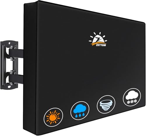 Zettum TV Abdeckung für 28-32 Zoll TV, Fernseher Bildschirmschutz Abdeckung Außenbereich 600D Oxford PU Beschichtung Heavy Duty & Wasserdicht Displayschutz für Fernseher (Schwarz) von Zettum