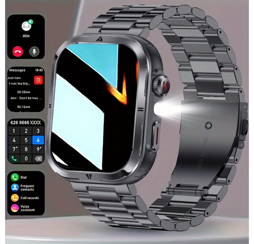 Zevelora 2024 Neu Herren mit Anruffunktion, Outdoor-Sport, LED-Höhenmesser Smartwatch (2.01 Zoll, Android/iOS), mit 100 Sportmodi,Multimedia-Nachrichten Schrittzähler Fitness-Tracker von Zevelora