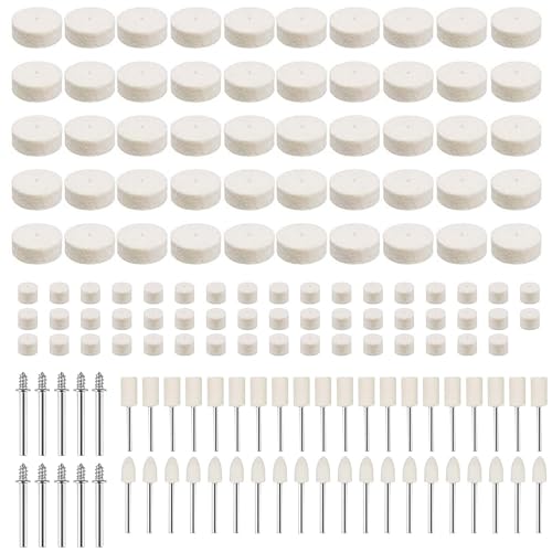 150 Stück Multifunktionale Wolle Filz Polieren Bits：Wollfilz Polieraufsatz Akkuschrauber,Wollfilz Montierter Dorn Polierset mit 1/8" Schaft Polierscheiben Set Geeignet zum Polieren Metall Glas Holz von Zevmi