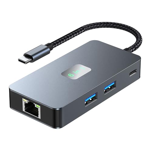 3.2 Gen2 USB C Hub Adapter: 6 In 1 Docking Station - USB C Splitter Steam Deck, USB C Dongle, Multiport Adapter mit LAN Ethernet, 4K@60Hz HDMI, USB 10Gbps, 100W PD für iPhone, Laptop MacBook, iPad von Zevmi