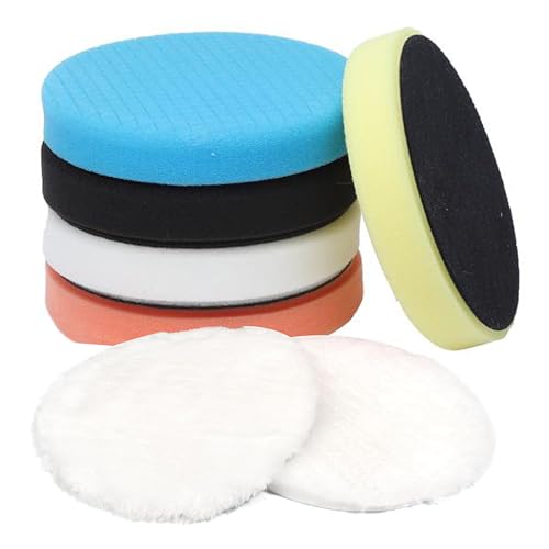7 Stück Polierpads 150mm Klett: Auto Polierschwamm Set mit Hoher Faser, Polieraufsatz für Akkuschrauber, Schleifmaschine, Exzenter Poliermaschine von Zevmi