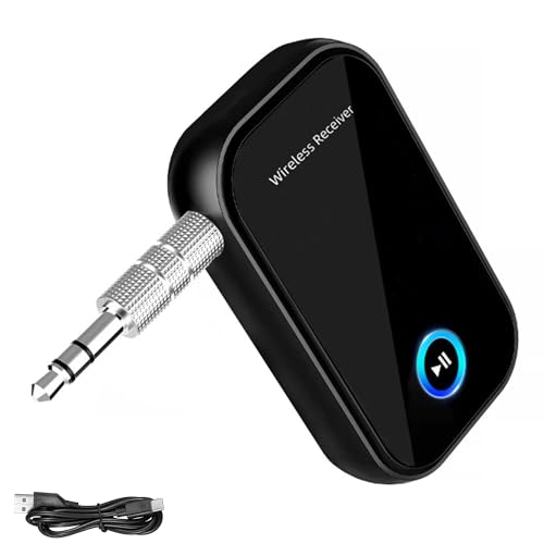 Aux Bluetooth 5.3 Adapter Auto: Klinke Empfänger mit Freisprechanrufen, Drahtloser Bluetooth Musik Receiver für Autoradio/Stereoanlage/Lautsprecher von Zevmi
