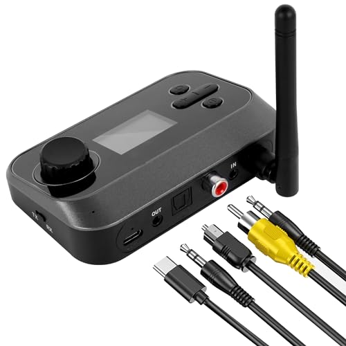 Bluetooth 5.0 Wireless Audio Adapter: Bluetooth 2-in-1 Transmitter Empfänger - Bluetooth Sender Receiver mit Bildschirm 3.5mm AUX Optisch RCA für TV, Stereoanlage, Kopfhörer, Lautsprecher von Zevmi