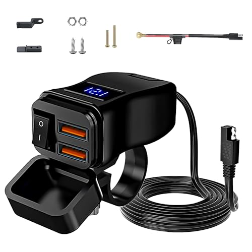 Motorrad USB Steckdose Wasserdicht: Dual USB Steckdose für Motorrad QC3.0 USB Ladegerät mit Schalter und LED-Spannungsmesser für 12V/24V Motorrad Boot ATV von Zevmi