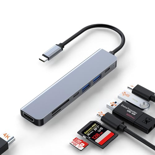 USB C Hub Multiport Adapter: 7 in 1 Docking Station mit 4K HDMI,PD 100W,USB 3.0/2.0 - SD/TF Kartenleser, USB C Dongle Kompatibel mit MacBook Pro/Air, Laptop & Anderen Type C Geräten von Zevmi