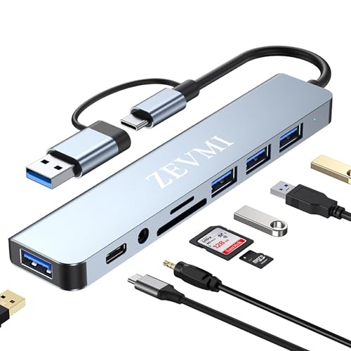 【USB C auf USB Hub 3.0 2.0】8 Port USB Splitter, USB Multiport Adapter mit SD Kartenleser, TF, Audio Anschlüsse - Erweitern Sie Ihren Laptop, MacBook, PC, USB Stick und mehr von Zevmi