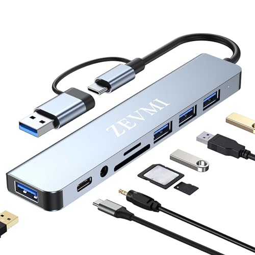 USB Hub 3.0 2.0 USB-C Hub 8 Port: USB Distributor, USB C Extension Multiport Adapter with SD Card Reader, TF, Audio Ports - Expand Your Laptop, MacBook, PC, Stick and More von Zevmi