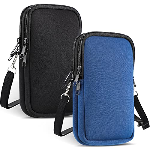 2 Stück Neopren Dual Phone Sleeve Größe XL 7,4 x 3,54 Doppel Holster Gürtelclip Halter mit verstellbarem Umhängeband und Wander-Schnallenclips für Gürtelschlaufe Holster (Schwarz, Marineblau) von Zhehao