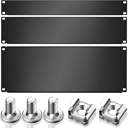 3 Stück 1U, 2U, 4U Blanko-Panel-Montage-Panel-Montage-Panel-Abstandshalter, 48 cm Rack-Blinding-Panel-Kit für Gehäuse, Serverregal, Schwarz von Zhengmy