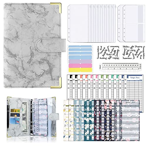 Budget Planner, A6 Binder Budget Notizbuch,Buget Binder,Geldbuch,Geld Sparen Mappe,Budget Planner Zubehör,Sparbuch Mit Folien mit Klar Binderumschlägen, Budgetblätter, Etikettenaufklebern (Grau) von Zhenzhenlo