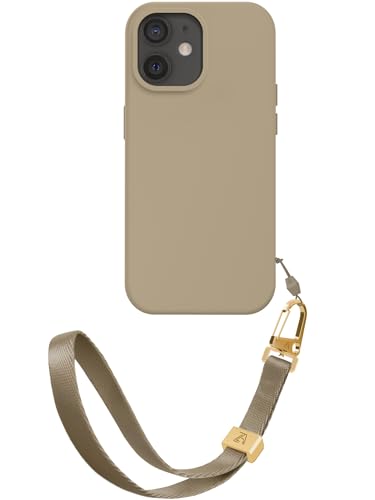 ZhinkArts - Handschlaufe mit Handyhülle kompatibel mit iPhone 12/12 Pro - Handykette zum Umhängen - Band/Schnur abnehmbar - Silikon - Taupe - Beige von ZhinkArts