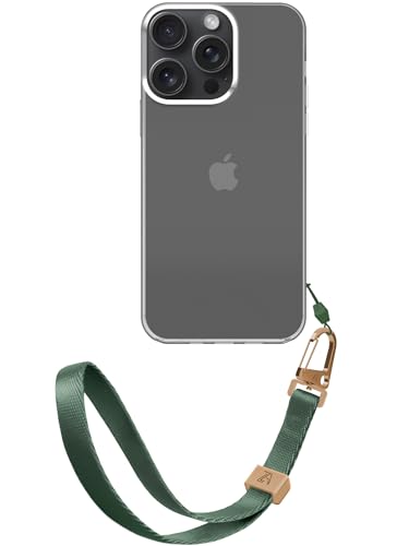 ZhinkArts - Handschlaufe mit Handyhülle kompatibel mit iPhone 13 Pro Max - Handykette zum Umhängen - Band/Schnur abnehmbar - Clear - Grün von ZhinkArts