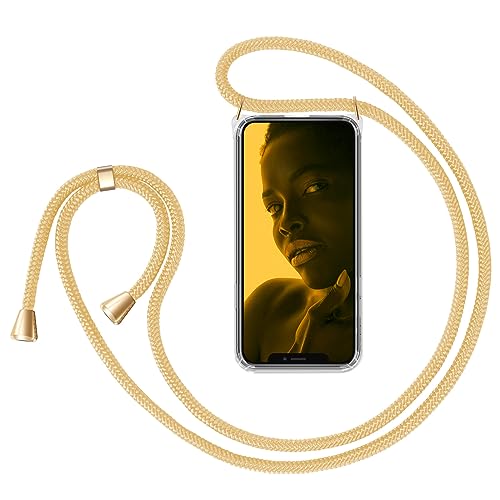 ZhinkArts Handykette kompatibel mit Apple iPhone 12/12 Pro - 6,1" Display - Smartphone Necklace Hülle mit Band - Schnur mit Case zum umhängen in Gold von ZhinkArts