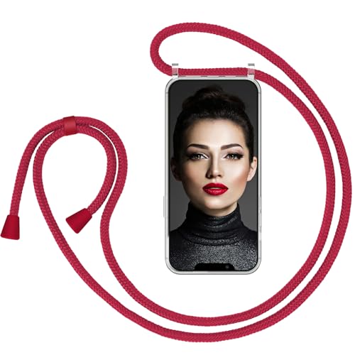 ZhinkArts Handykette kompatibel mit Apple iPhone 12/12 Pro - 6,1" Display - Smartphone Necklace Hülle mit Band - Schnur mit Case zum umhängen in Rot - Rot von ZhinkArts