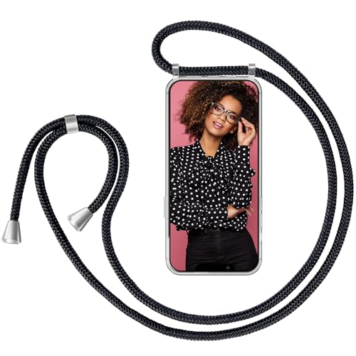 ZhinkArts Handykette kompatibel mit Apple iPhone 12/12 Pro - 6,1" Display - Smartphone Necklace Hülle mit Band - Schnur mit Case zum umhängen in Schwarz von ZhinkArts