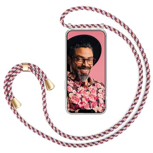 ZhinkArts Handykette kompatibel mit Apple iPhone 13-6,1" Display - Smartphone Necklace Hülle mit Band - Schnur mit Case zum umhängen in Bordeaux/Rot Camouflage von ZhinkArts