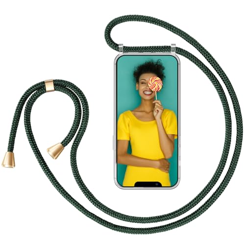 ZhinkArts Handykette kompatibel mit Apple iPhone 13-6,1" Display - Smartphone Necklace Hülle mit Band - Schnur mit Case zum umhängen in Grün von ZhinkArts