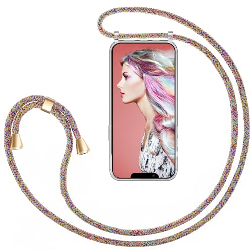 ZhinkArts Handykette kompatibel mit Apple iPhone 13 Mini - 5,4" Display - Smartphone Necklace Hülle mit Band - Schnur mit Case zum umhängen in Rainbow von ZhinkArts