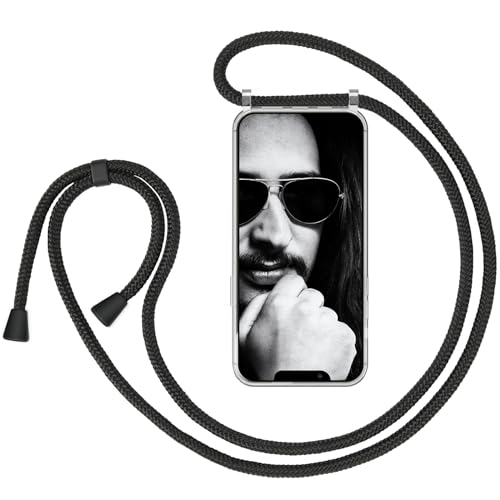 ZhinkArts Handykette kompatibel mit Apple iPhone 13 Mini - 5,4" Display - Smartphone Necklace Hülle mit Band - Schnur mit Case zum umhängen in Schwarz - Schwarz von ZhinkArts