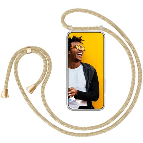 ZhinkArts Handykette kompatibel mit Apple iPhone 13 Pro Max - 6,7" Display - Smartphone Necklace Hülle mit Band - Schnur mit Case zum umhängen in Beige von ZhinkArts