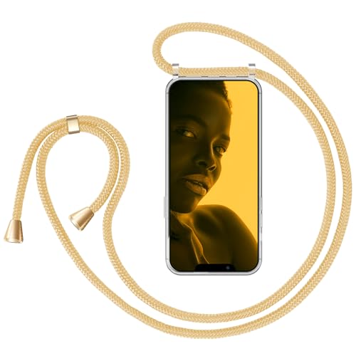 ZhinkArts Handykette kompatibel mit Apple iPhone 13 Pro Max - 6,7" Display - Smartphone Necklace Hülle mit Band - Schnur mit Case zum umhängen in Gold von ZhinkArts