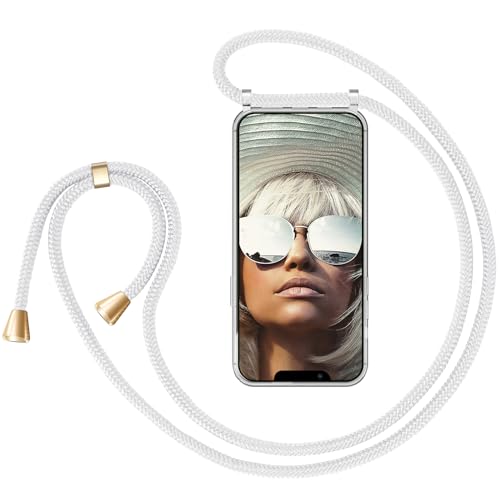 ZhinkArts Handykette kompatibel mit Apple iPhone 13 Pro Max - 6,7" Display - Smartphone Necklace Hülle mit Band - Schnur mit Case zum umhängen in Weiß von ZhinkArts