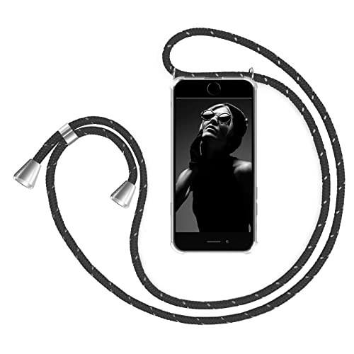 ZhinkArts Handykette kompatibel mit Apple iPhone 7 / iPhone 8-4,7" Display - Smartphone Necklace Hülle mit Band - Schnur mit Case zum umhängen in Schwarz reflektierend von ZhinkArts