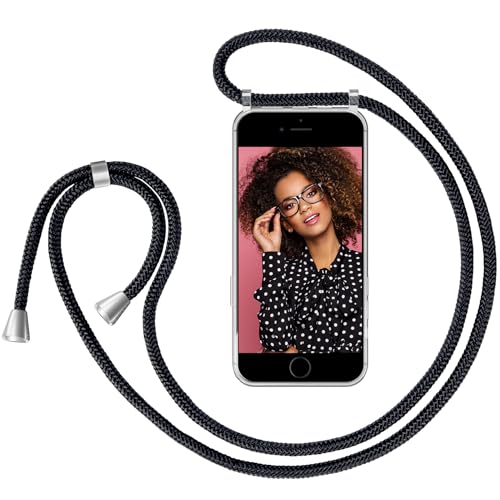 ZhinkArts Handykette kompatibel mit Apple iPhone 7 / iPhone 8-4,7" Display - Smartphone Necklace Hülle mit Band - Schnur mit Case zum umhängen in Schwarz von ZhinkArts