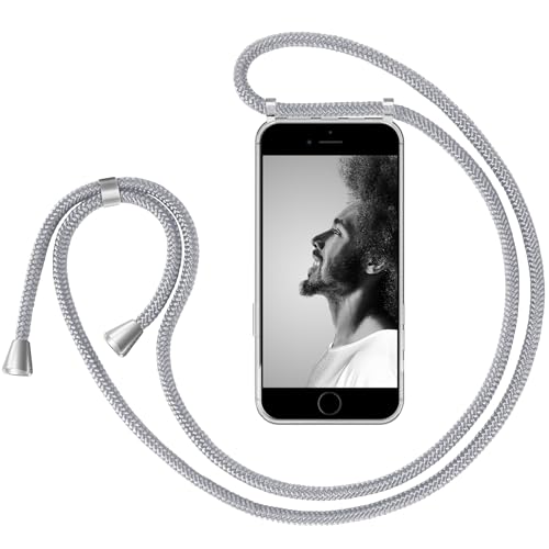 ZhinkArts Handykette kompatibel mit Apple iPhone 7 / iPhone 8-4,7" Display - Smartphone Necklace Hülle mit Band - Schnur mit Case zum umhängen in Weiß - Silber von ZhinkArts