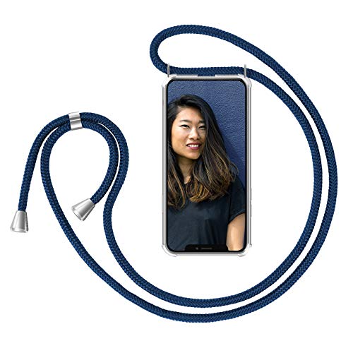 ZhinkArts Handykette kompatibel mit Apple iPhone X/iPhone XS - 5,8" Display - Smartphone Necklace Hülle mit Band - Handyhülle Case mit Kette zum umhängen in Blau von ZhinkArts